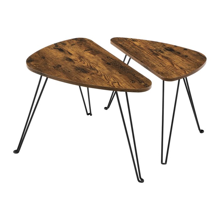 VASAGLE Couchtische-Set dreieckig abgerundet Spanplatte braun, 1 Set
