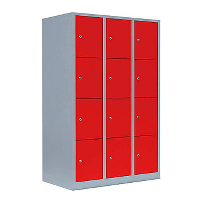 LÜLLMANN Schließfachschrank feuerrot, lichtgrau 523434, 12 Schließfächer 118,5 x 50,0 x 180,0 cm
