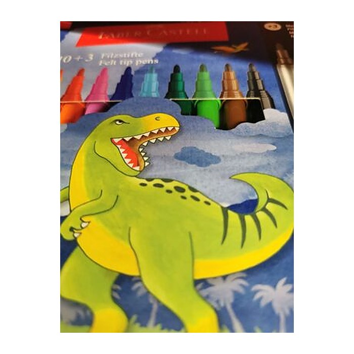 AKTION: FABER-CASTELL Dino Filzstifte farbsortiert, 13 St. + GRATIS Dinosticker