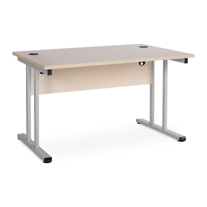 Schreibtisch – T-Fuß – Fixe höhe inkl. Knieraumblende (1200 x 800 x 730 mm, Platte Ahorn)