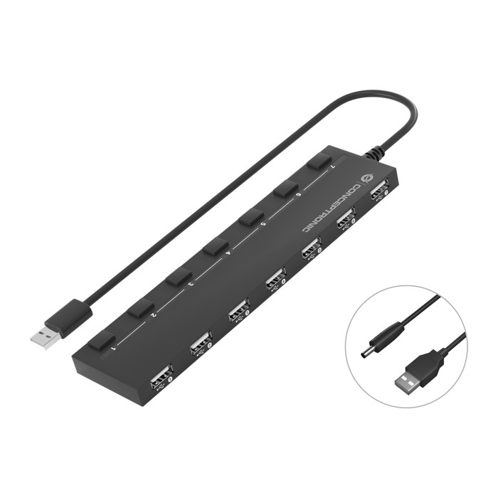 CONCEPTRONIC 7-Port Hub USB-A2.0->7xA2.0/DC o.Netz. sw