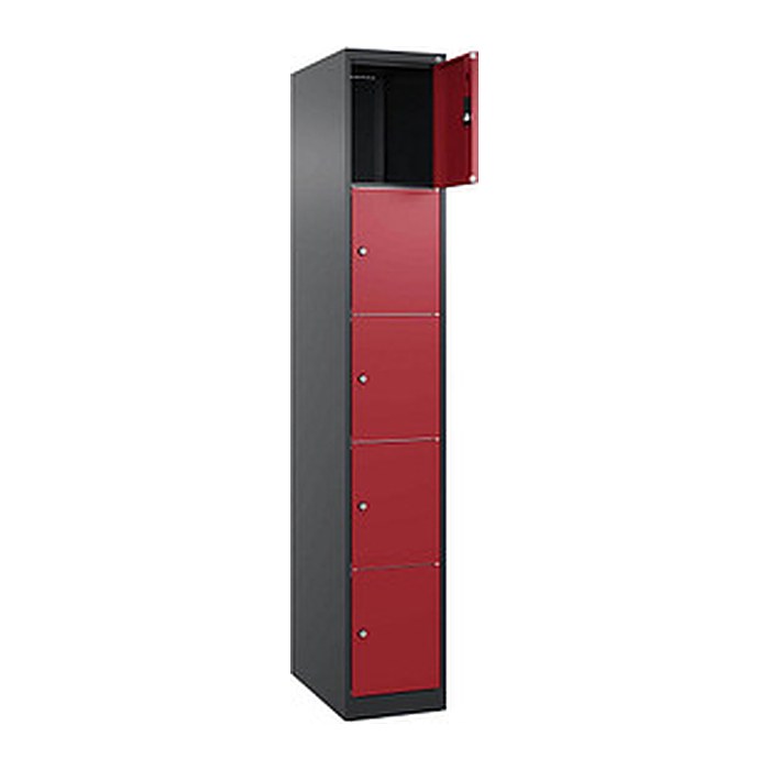 CP Schließfachschrank Classic Plus rubinrot, schwarzgrau 080000-105 S10029, 5 Schließfächer 30,0 x 50,0 x 185,0 cm