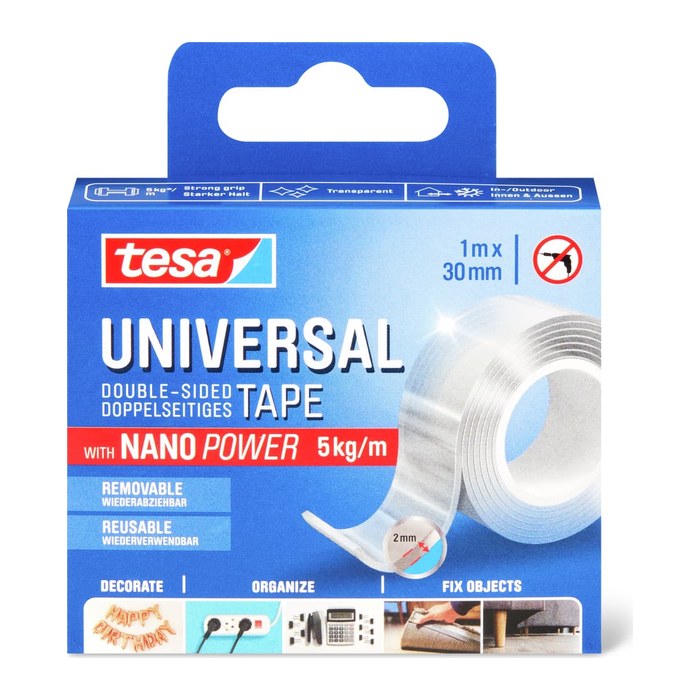tesa Nano Power Universal doppelseitiges Klebeband 30,0 mm x 1,0 m, 1 Rolle
