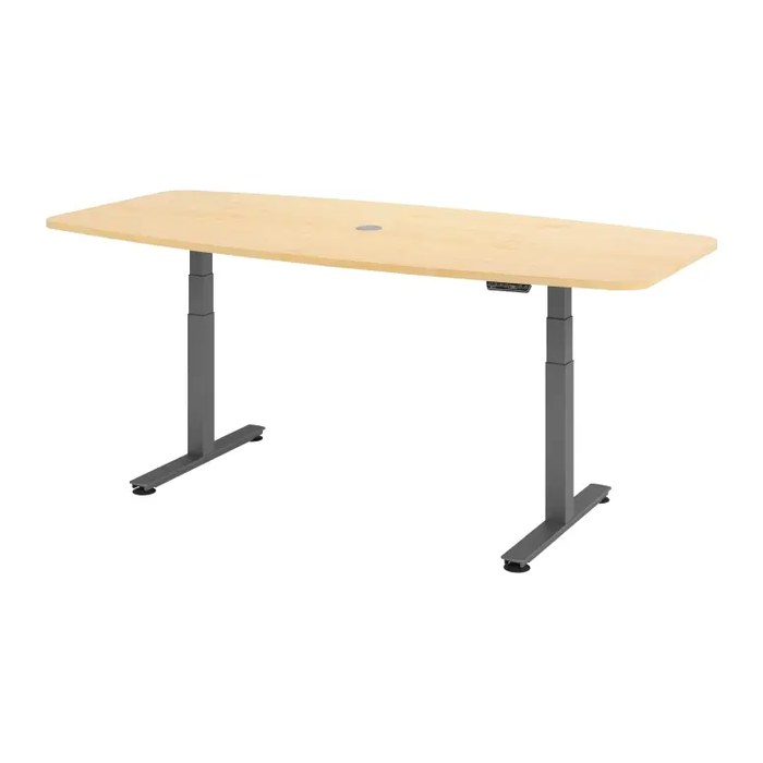HAMMERBACHER Konferenztisch XDSM22 ahorn Tonnenform, T-Fuß-Gestell grau, 220,0 x 103,0 x 62,0 - 127,0 cm