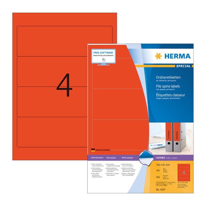 HERMA Ordneretiketten 4297 rot, 100 Blatt
