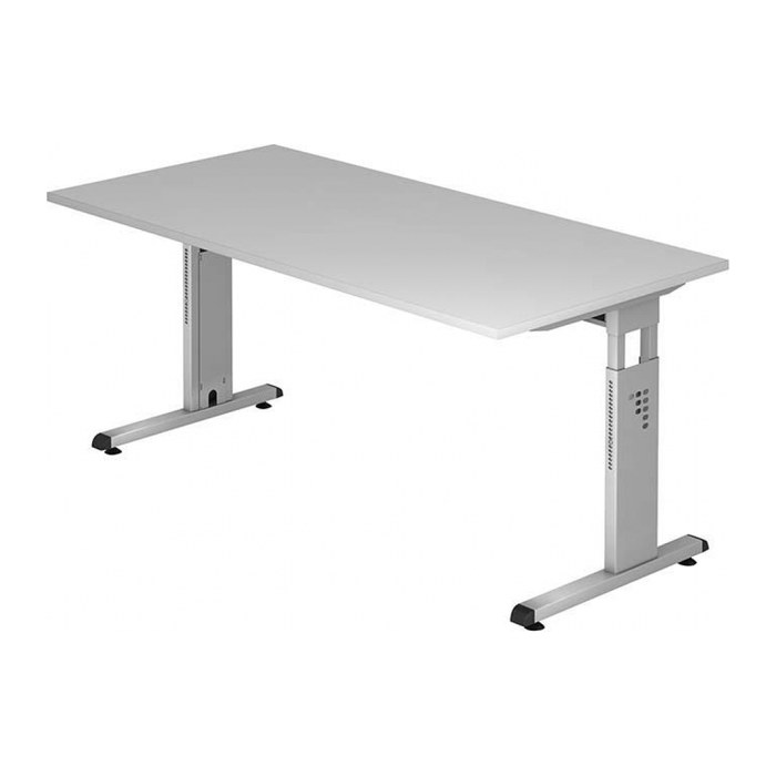 HAMMERBACHER OS 16 höhenverstellbarer Schreibtisch lichtgrau rechteckig, C-Fuß-Gestell silber 160,0 x 80,0 cm