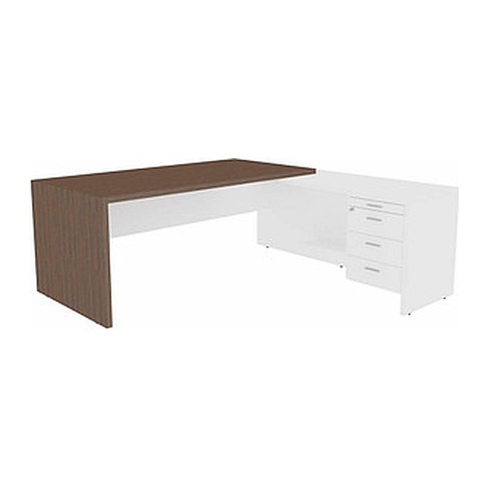 Quadrifoglio T45 Schreibtisch eukalyptus, weiß L-Form, Wangen-Gestell eukalyptus 200,0 x 194,0 cm