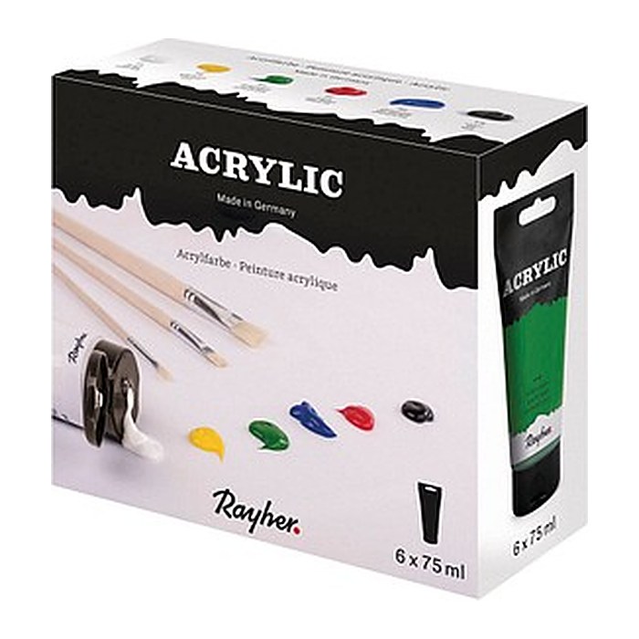 Rayher Acrylic-Set Acrylfarben farbsortiert 6 x 75,0 ml, 1 Pack