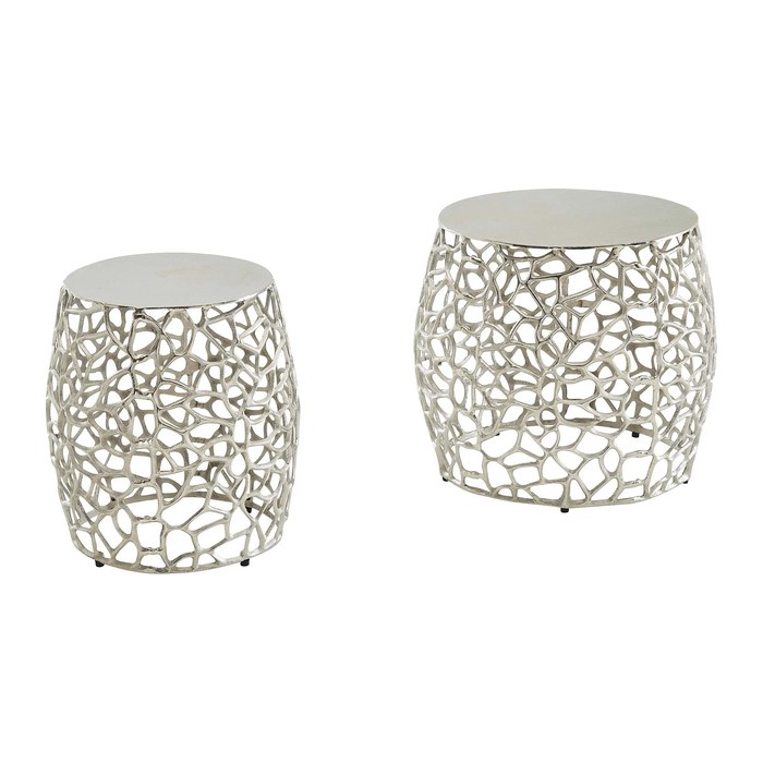WOHNLING Beistelltische-Set rund Aluminium silber, 1 Set
