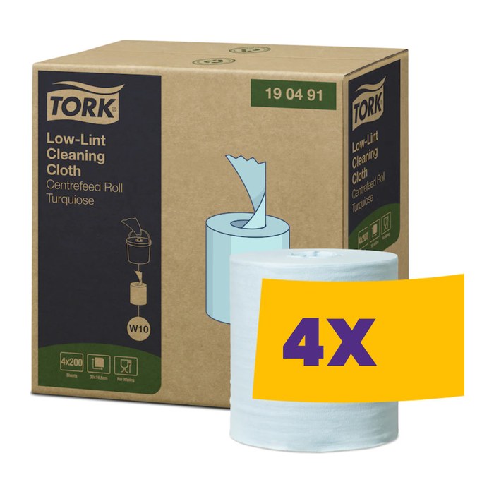 TORK Putztuchrollen Premium W10 1-lagig türkis, 200 Blätter, 4 Rollen