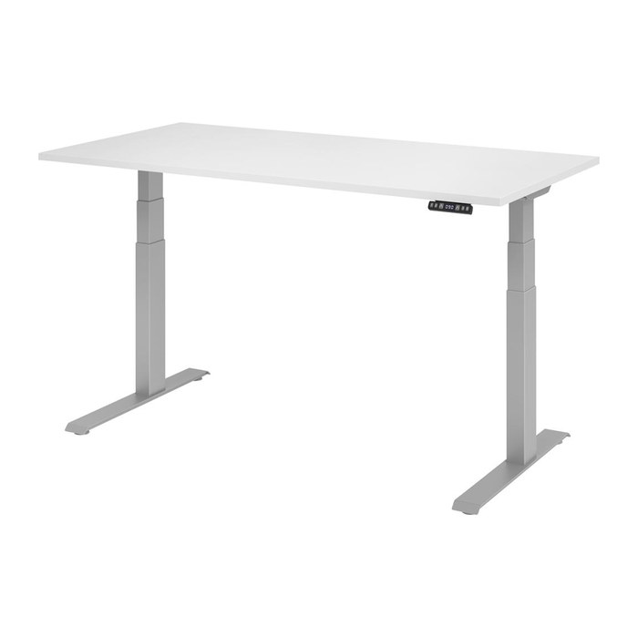 HAMMERBACHER XDKB16 elektrisch höhenverstellbarer Schreibtisch weiß rechteckig, C-Fuß-Gestell silber 160,0 x 80,0 cm