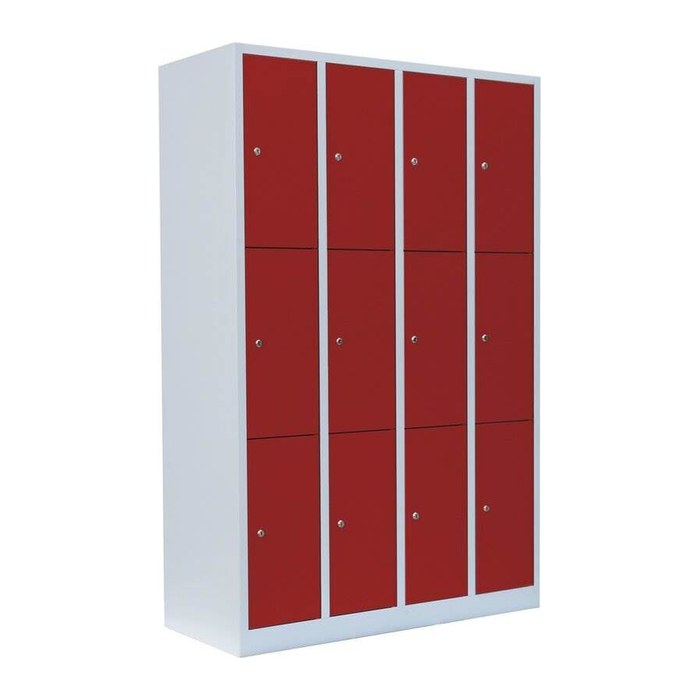 LÜLLMANN Schließfachschrank lichtgrau, feuerrot 520344, 12 Schließfächer 117,0 x 50,0 x 180,0 cm