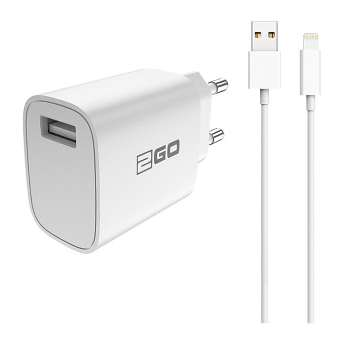 2GO Ladegerät 10,5W 1x USB-A inkl. Lightning Kabel - weiß
