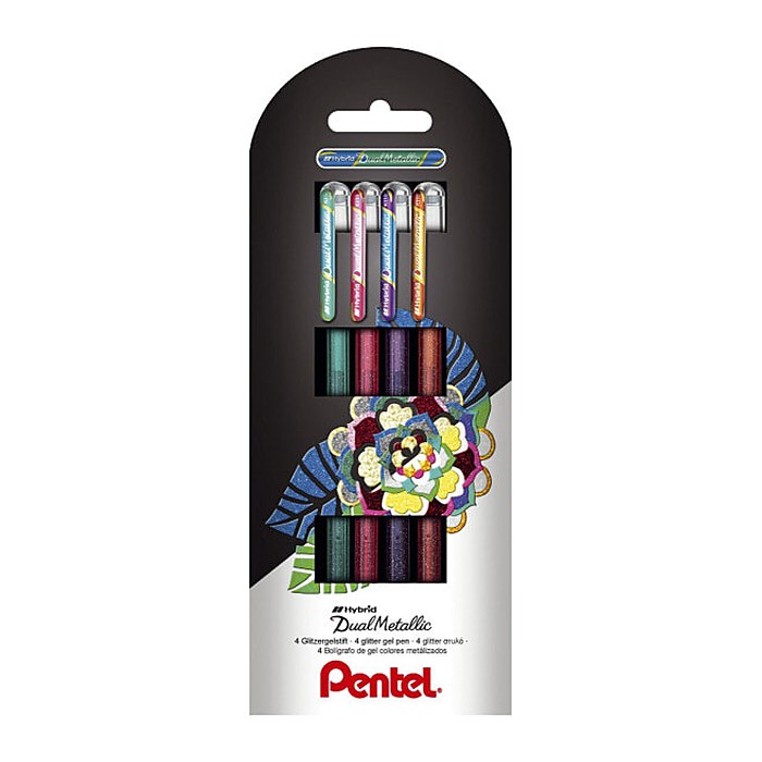 Pentel Hybrid Dual Metallic Gelschreiber 0,5 mm, Schreibfarbe: farbsortiert, 4 St.