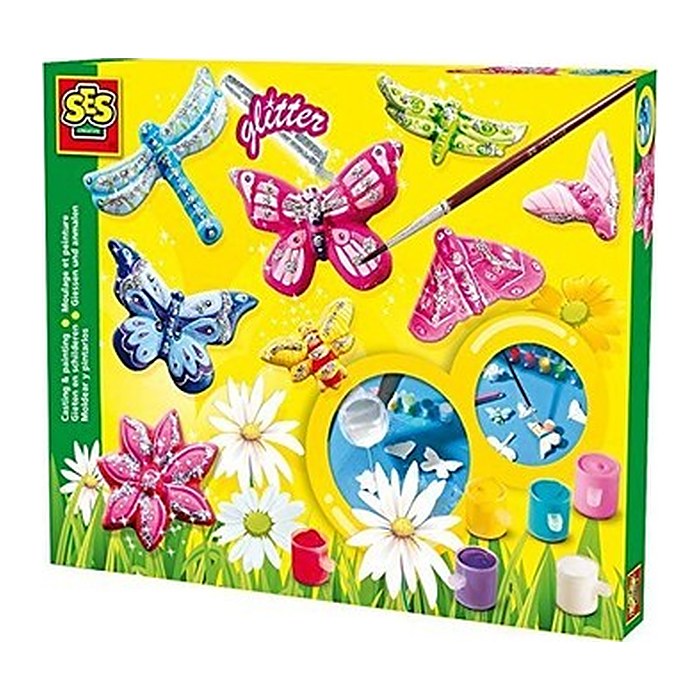 SES Creative® Gipsgießen-Set Glitzer Schmetterlinge mehrfarbig