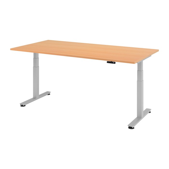 HAMMERBACHER XDSM2E elektrisch höhenverstellbarer Schreibtisch buche rechteckig, T-Fuß-Gestell silber 200,0 x 100,0 cm