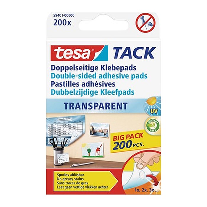 tesa TACK doppelseitige Klebepads für max. 20 g, 1,0 x 1,0 cm, 200 St.