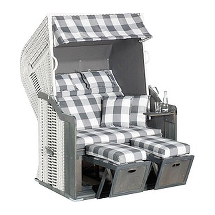 Sunny Smart® Strandkorb Rustikal 255 Plus hellgrau, weiß, dunkelgrau, weiß Kunststoff, Holz, 9-teilig