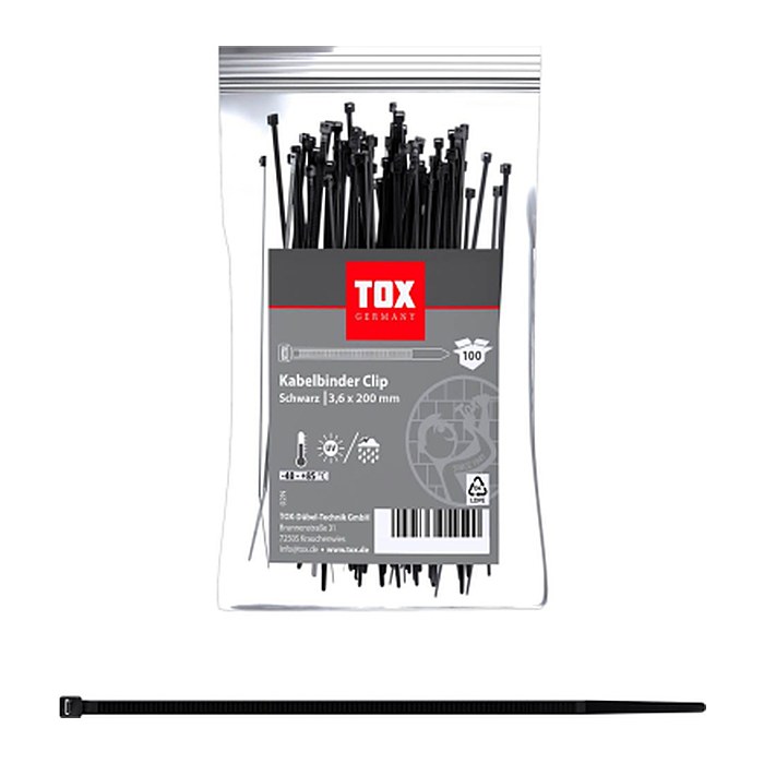 TOX Kabelbinder Clip schwarz 200,0 mm x 3,6 mm, 100 St.