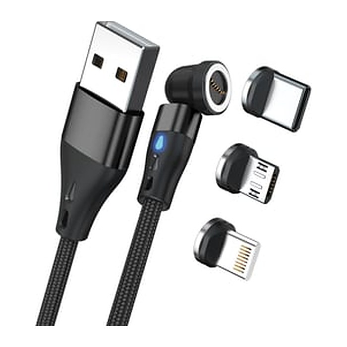 RealPower Magnetic cable 3 Amp,20cm,schwarz mit Adaptern