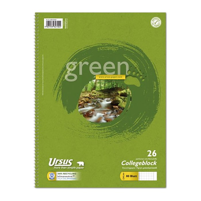 Ursus® Collegeblock green Lineatur 26 kariert DIN A4 Außenrand, 1 Block