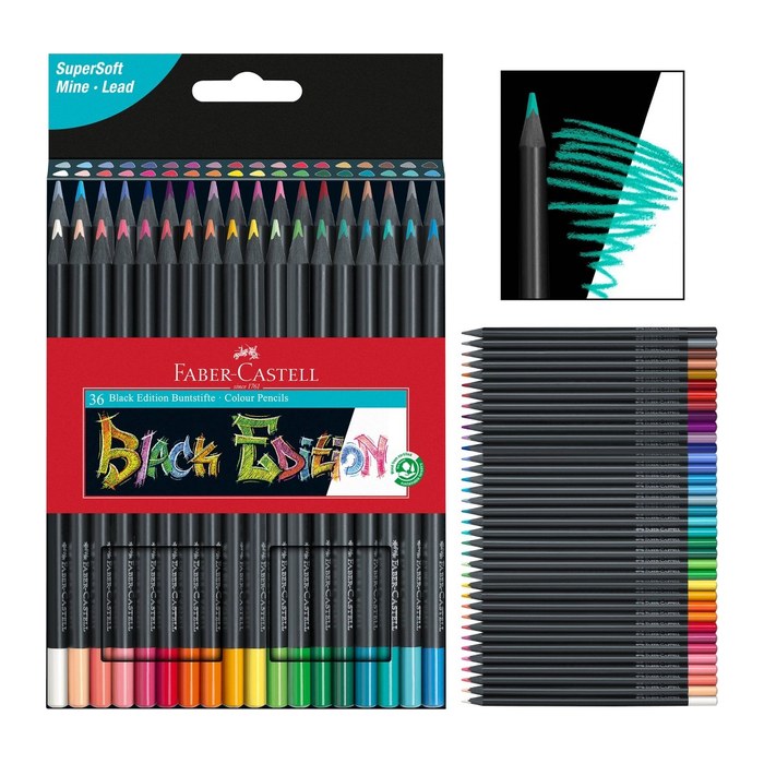 FABER-CASTELL Black Edition Buntstifte farbsortiert, 36 St.