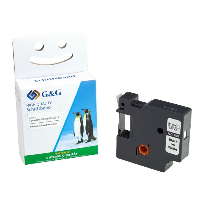 G&G Schriftband D1 ersetzt Dymo 40913/S0720680 15566, 9 mm, schwarz auf weiß, 1 St.