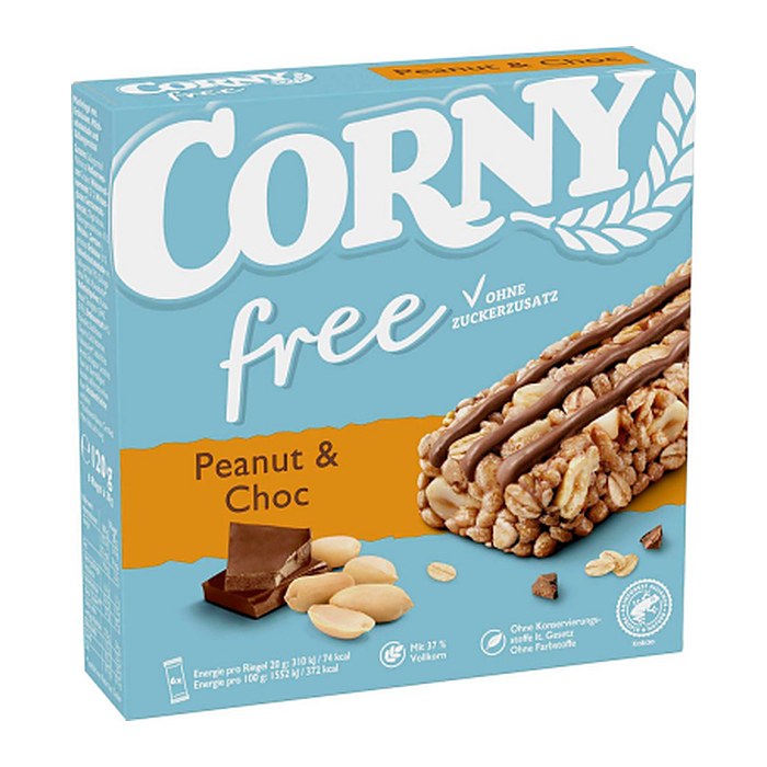 CORNY free Peanut & Choc Müsliriegel 6 Riegel, 6 St.