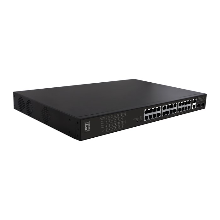 LevelOne PoE+Switch 24xFE PoE/2xGE/2xSFP 390W 19"unman.Metal