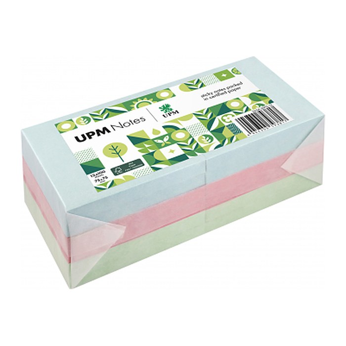 UPM Notes Pastellmix Haftnotizen doppelte Haftung farbsortiert, 12 Blöcke