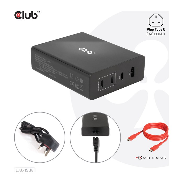 Club3D Ladegerät 3xUSB Typ C, 1xUSB Typ A, PD 132W, GaN retail