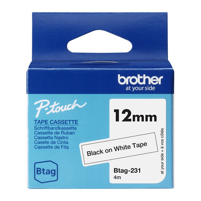 brother Schriftband Btag BTAG231, 12 mm, schwarz auf weiß, 1 St.