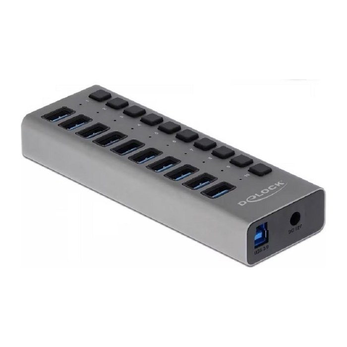 DELOCK Externer SuperSpeed USB Hub mit 10 Ports + Schalter