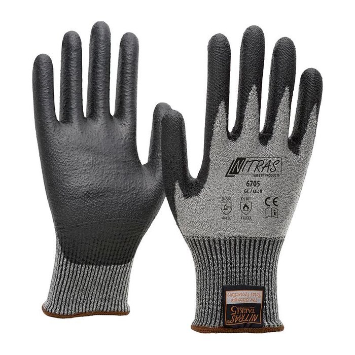 NITRAS SAFETY unisex Schnittschutzhandschuhe 6705 grau Größe 8, 10 Paar