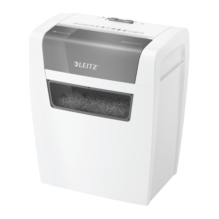 AKTION: LEITZ IQ Home Aktenvernichter mit Partikelschnitt P-4, 4 x 28 mm, bis 6 Blatt, weiß mit 5 Euro CashBack