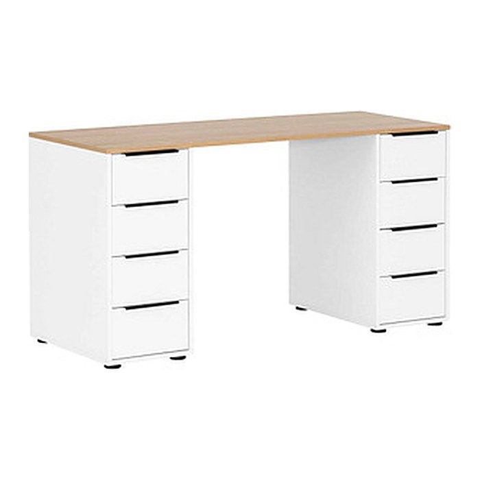 MÖBELPARTNER Elma Schreibtisch weiß, eiche rechteckig, Wangen-Gestell weiß 140,0 x 55,5 cm