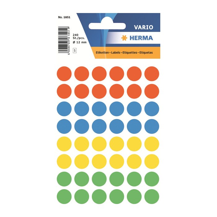 HERMA Klebepunkte 1851 farbsortiert Ø 12,0 mm, 240 St.