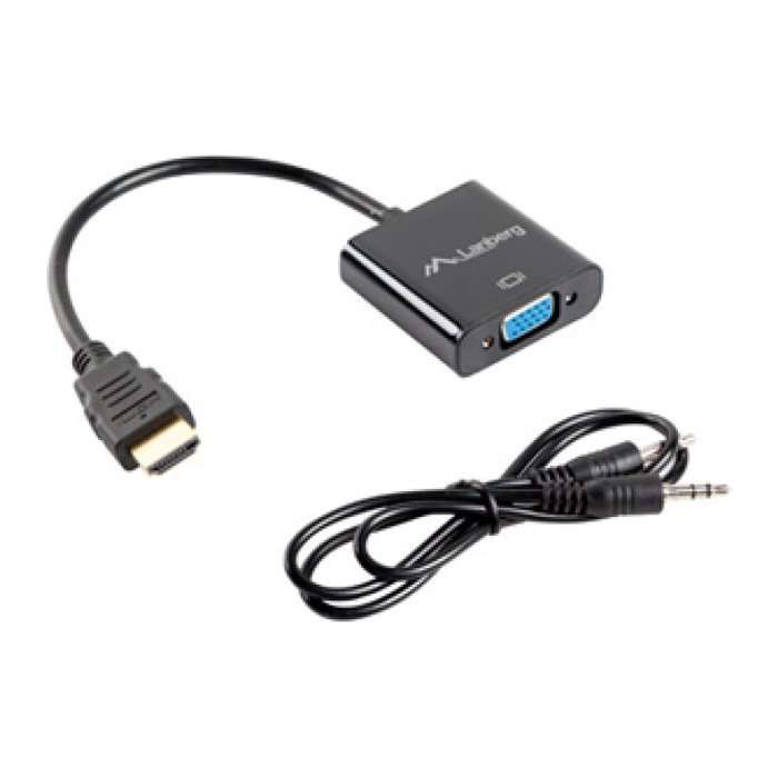LANBERG HDMI-A(M)->VGA(F)+MINIJACK 3,5mm(F) Kabel 0,2m sw
