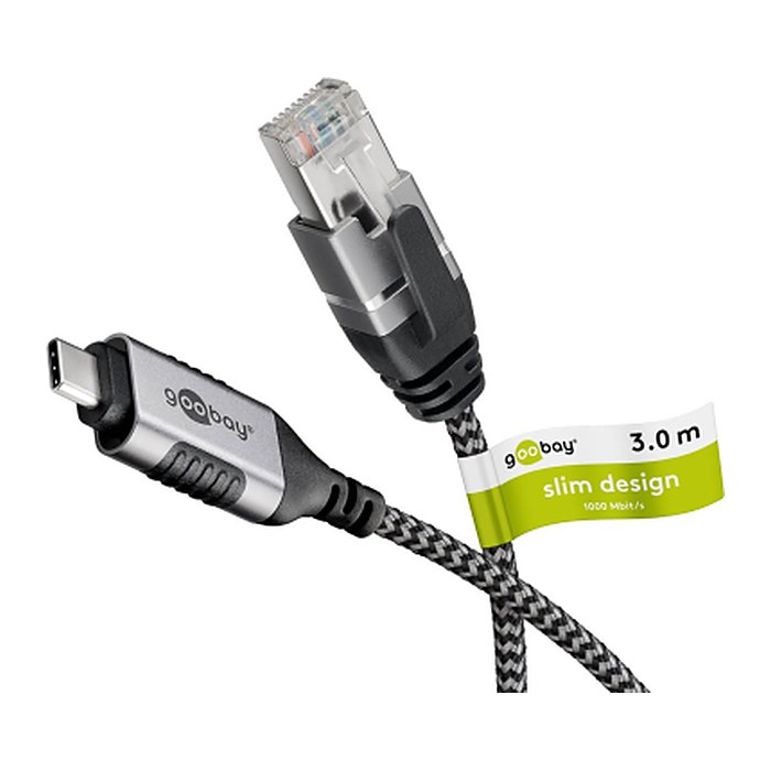 goobay USB-C 3.1/RJ45 Kabel 3,0 m silber, schwarz, 1 St.