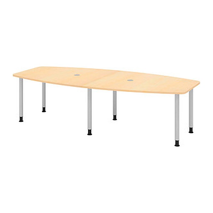 HAMMERBACHER Konferenztisch KT28C ahorn Tonnenform, Rundrohr silber, 280,0 x 85,0 - 130,0 x 72,0 - 74,0 cm