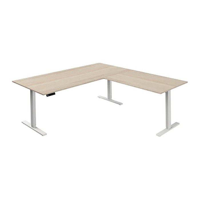 Kerkmann Move 3 elektrisch höhenverstellbarer Schreibtisch ahorn L-Form, T-Fuß-Gestell weiß 200,0 x 100,0 cm