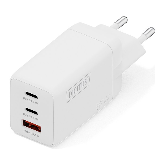 DIGITUS USB-Ladegerät GaN 67W, 2x USB-C, 1x USB-A weiß