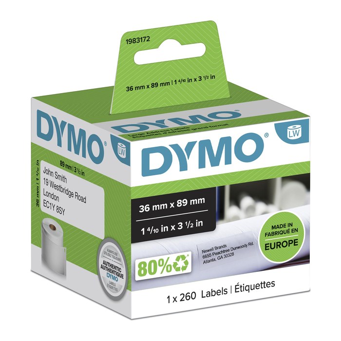 DYMO Etikettenrolle für Etikettendrucker 1983172 weiß, 36,0 x 89,0 mm, 1 x 260 Etiketten