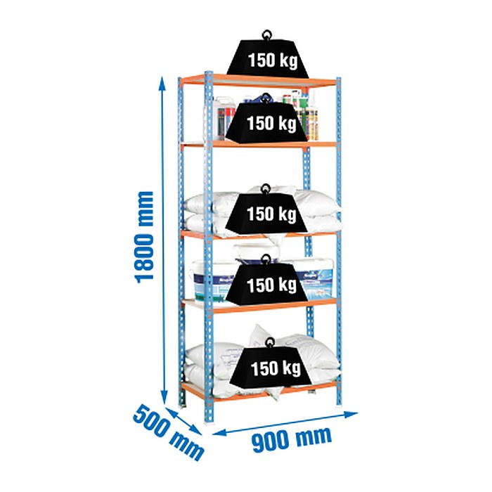 Simonrack Schwerlastregal MADERCLICK 5 8435104912782 orange, blau, braun 90,0 x 50,0 x 180,0 cm