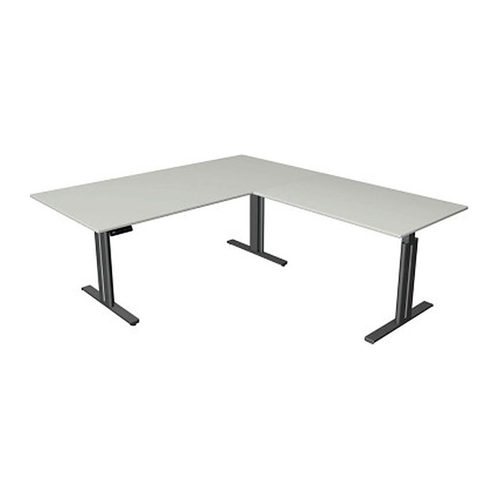Kerkmann Move 3 elegant elektrisch höhenverstellbarer Schreibtisch lichtgrau L-Form, T-Fuß-Gestell grau 200,0 x 220,0 cm