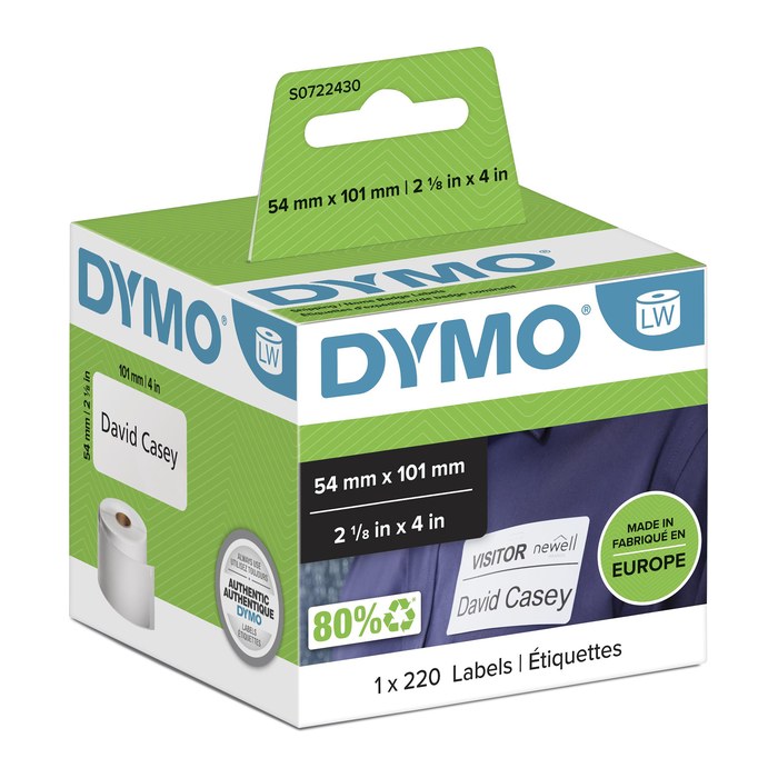 DYMO Etikettenrolle für Etikettendrucker S0722430 weiß, 54,0 x 101,0 mm, 1 x 220 Etiketten