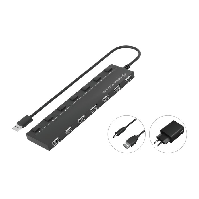 CONCEPTRONIC 7-Port Hub USB-A2.0->7xA2.0/DC m.Netz. sw