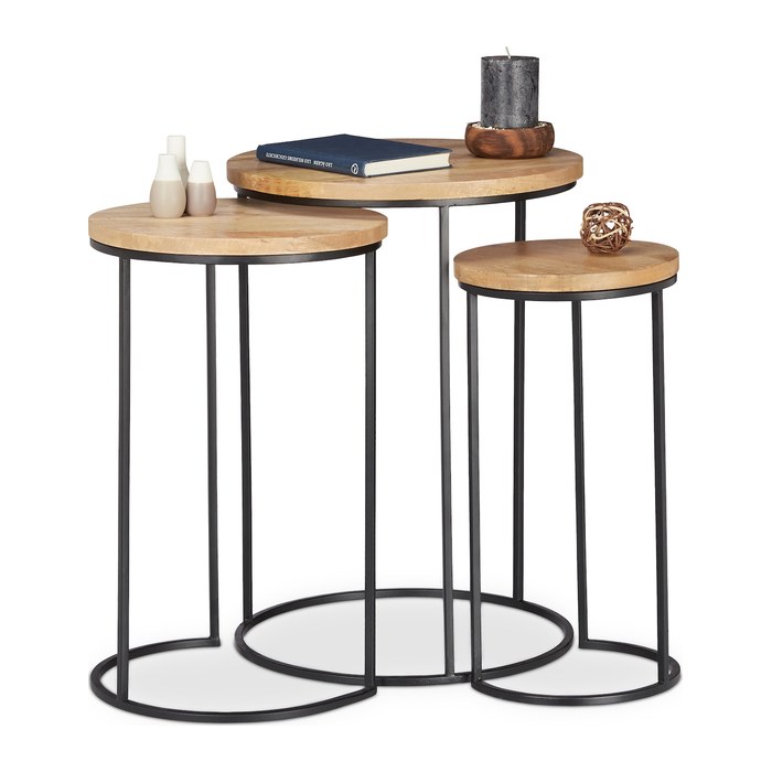relaxdays Beistelltische-Set rund Holz braun, 3 St.