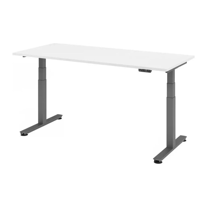HAMMERBACHER XDSM19 elektrisch höhenverstellbarer Schreibtisch weiß rechteckig, T-Fuß-Gestell grau 180,0 x 80,0 cm