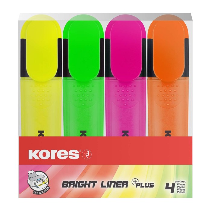 Kores® Brightliner Textmarker farbsortiert, 4 St.